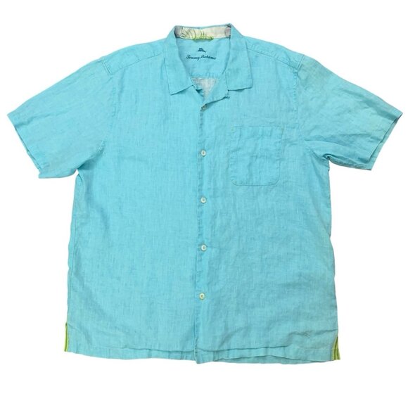 Tommy Bahama Sea Glass Linen Camp Shirt Mens XL Short Sleeve Hawaiian Green - Picture 1 of 6